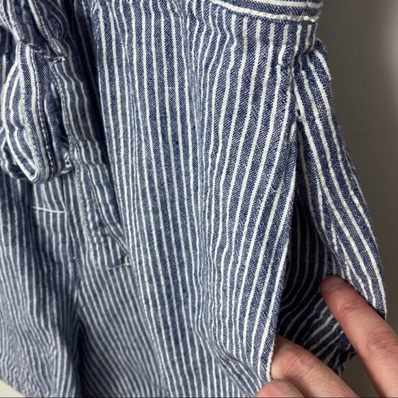 Anthropologie Linen Blue Striped Romper Tie Waist Size‎ 0 Bohemian Playsuit Boho - Picture 7 of 10